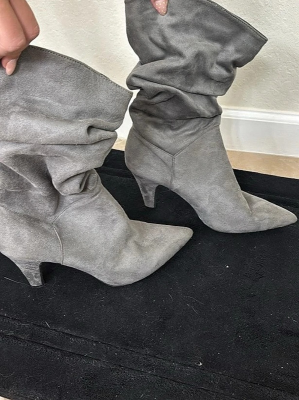 Gray Slouch Ankle Heeled Boots Like New